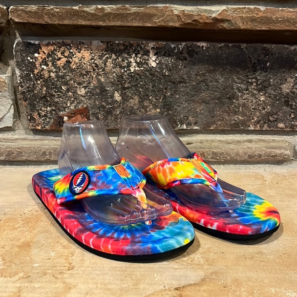 Sanuk x Grateful Dead Tie Dye Canvas Flip Flops - Picture 1 of 7